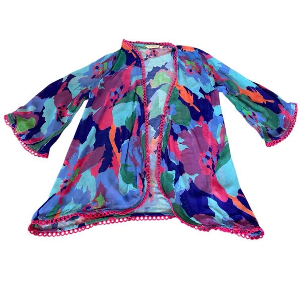 Soft Surroundings Women’s Colorful Sheer Viscose Kimono‎ Cardigan SZ Small
